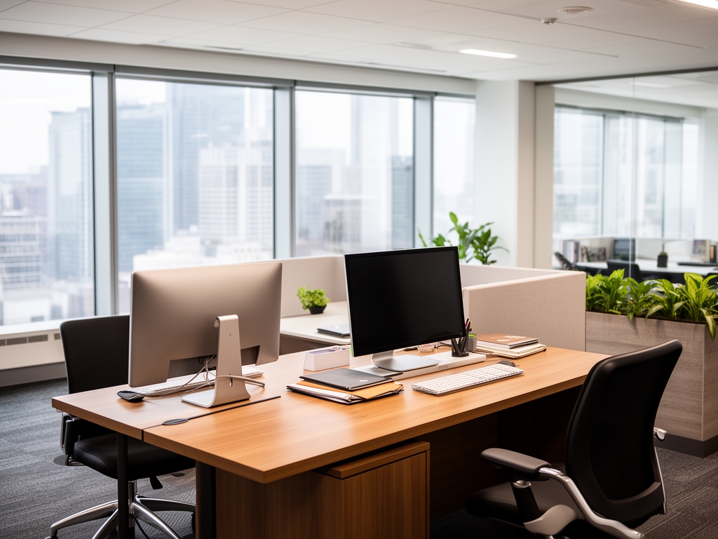 Bureau d'étude scientifique minimaliste avec des livres de botanique ouverts, des fioles en verre transparent et des échantillons de plantes séchées sur une table en bois clair
